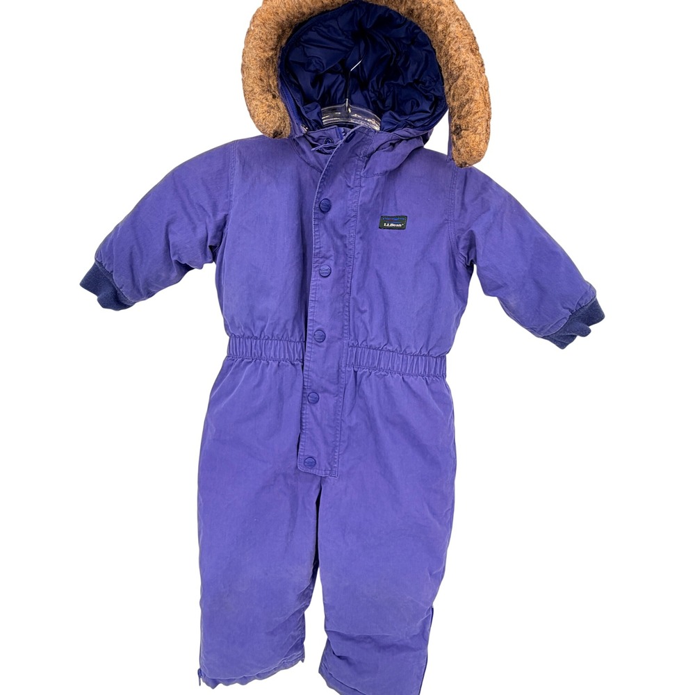 Vintage L.L.Bean L.L.Kids Down Snowsuit Toddler 2T Purple ORD092 Faux Fur Hood